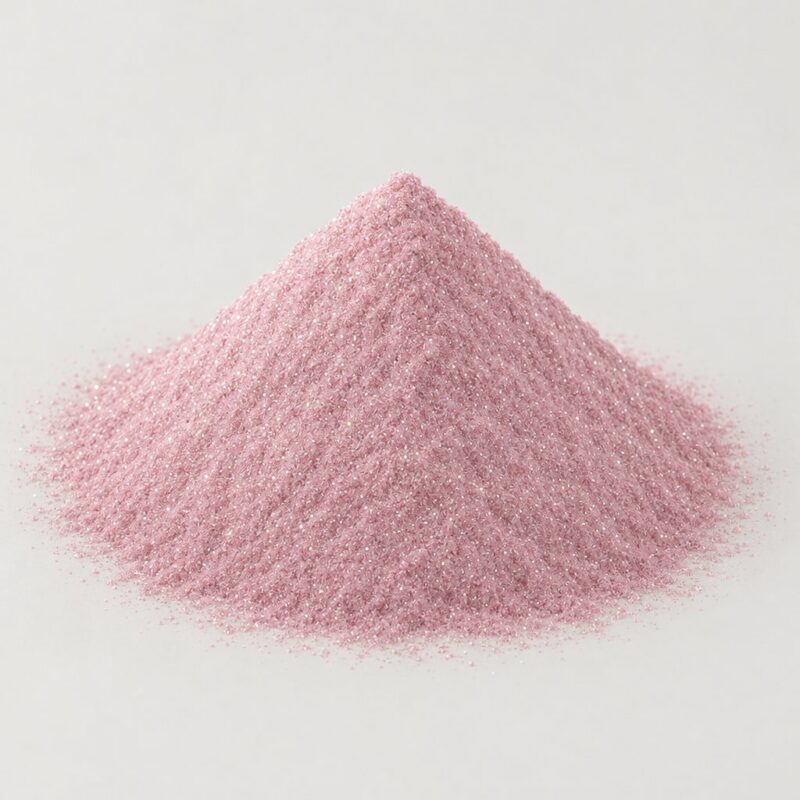 Mound of shimmering pink sparkle ready mix tablet binder powder with fine glitter