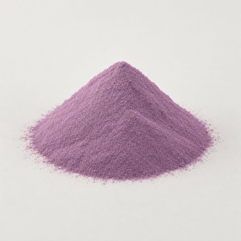Mound of rich purple ready mix tablet binder powder used as a colored pill binder for vitamin tablets