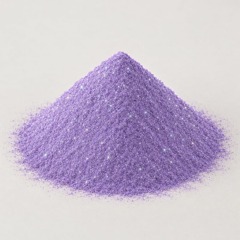 Mound of amethyst purple sparkle ready mix tablet binder powder with fine glitter