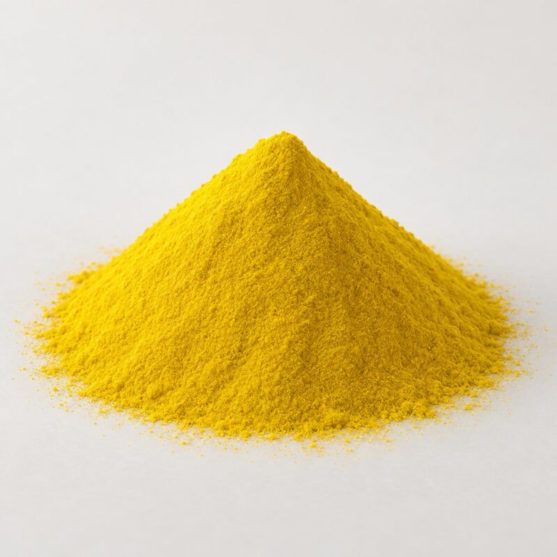 Small mound of concentrated yellow raw coloring powder for DIY tablet binder mixing
